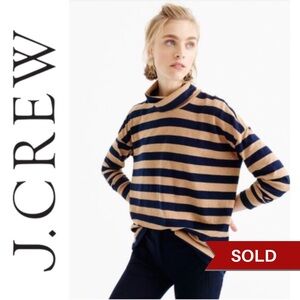 J Crew Horizontal Stripe Fine Knit Turtleneck Navy/Camel XL 100% Cotton